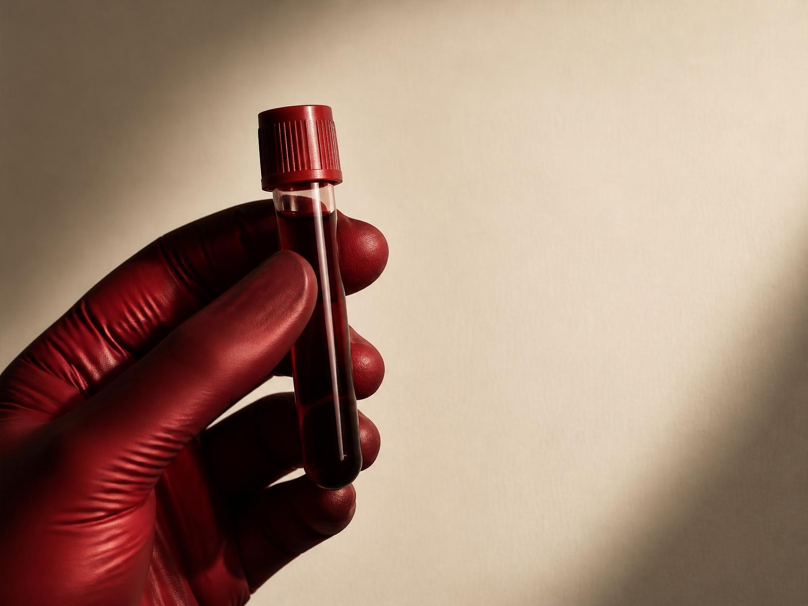 Blood vial in gloved hand